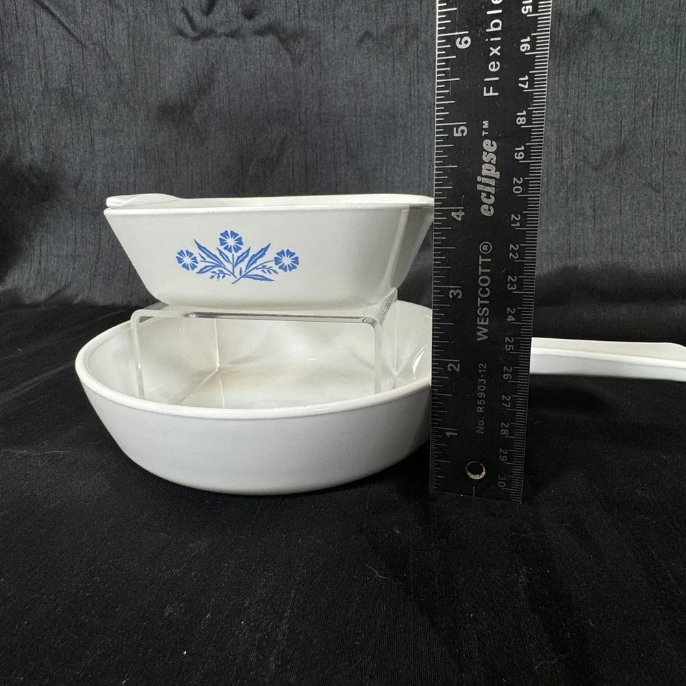 Vintage Corning Ware Blue Cornflower P-41 Petite Pan and White Skillet Set
